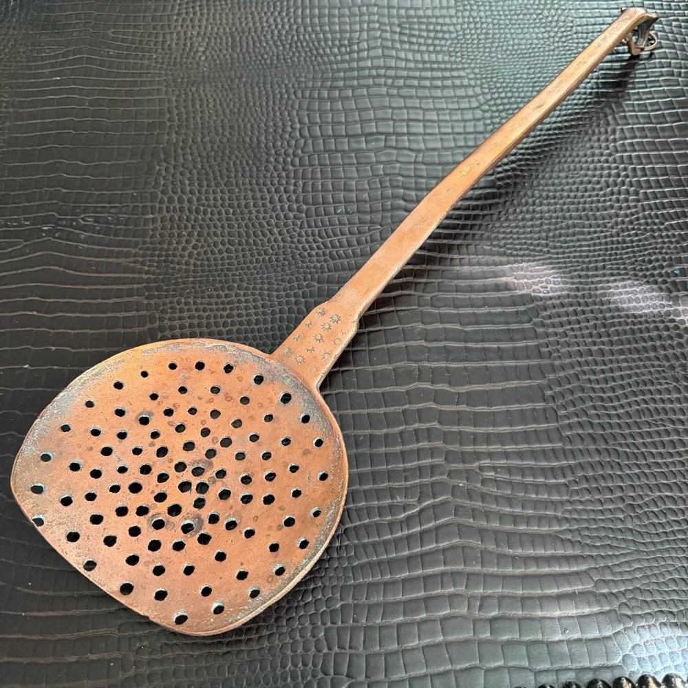 Vintage Copper Skimmer 21” Rustic Farmhouse Kitchen Decor